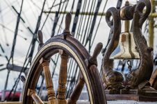 Ship Bell And Wheel The Old Sailboat Stock Images