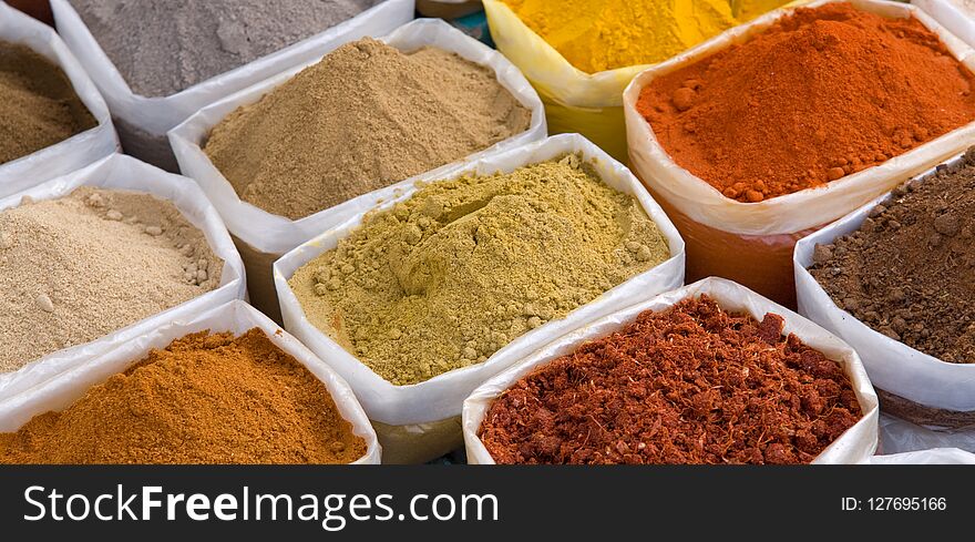 Piles of Indian powder spices