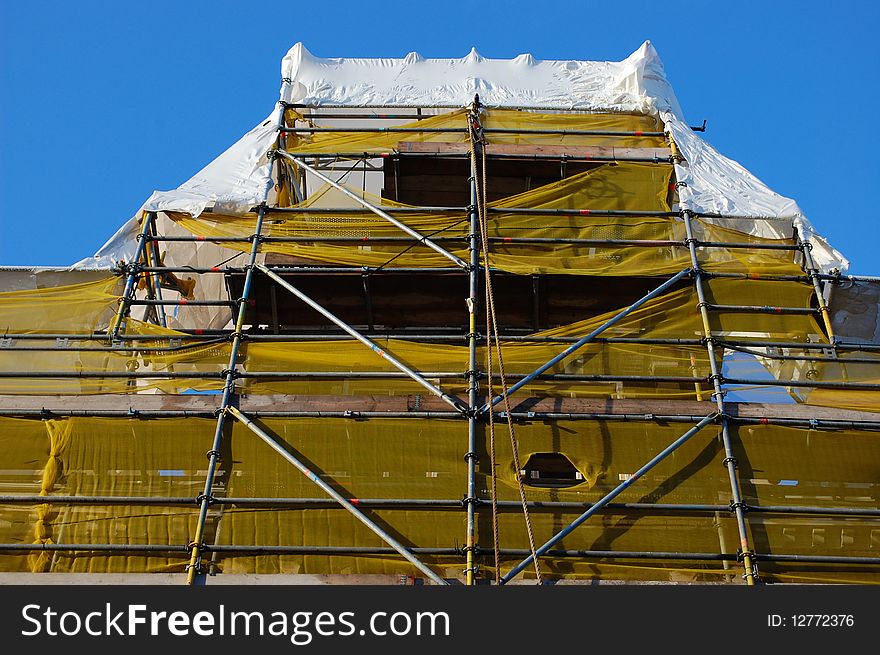 Construction site in Amsterdam with a scaffold