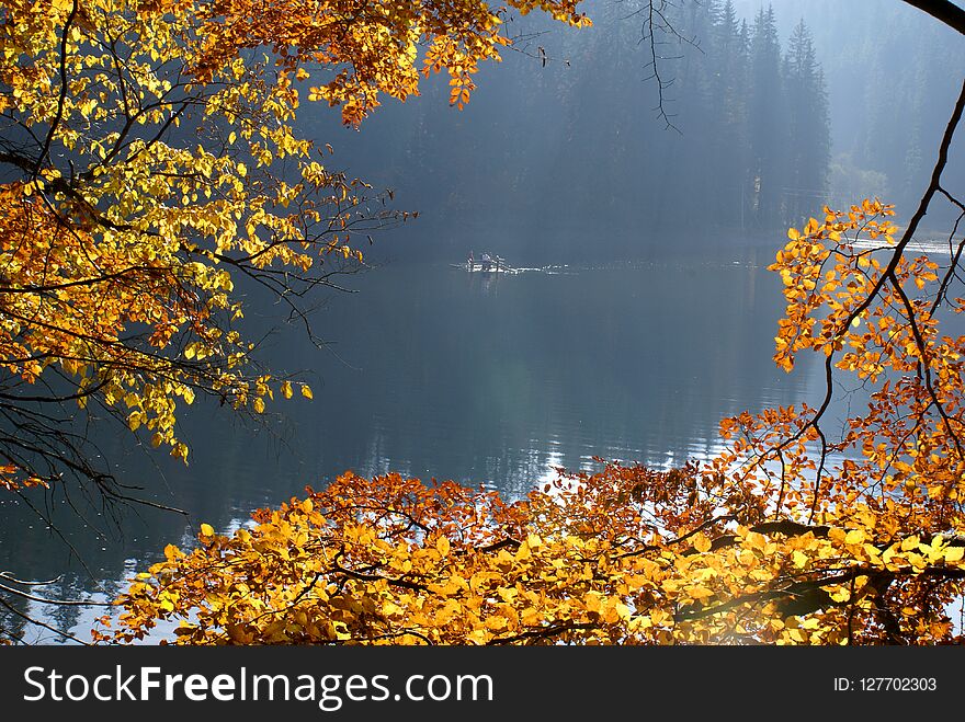 Sinevir lake in the Carpathian Mountains. Autumn landscape