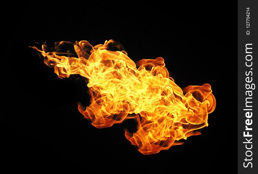 Fire flames collection isolated on black background.