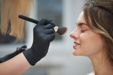 Selective Focus Of Client Getting Professional Makeup In Beauty Salon Royalty Free Stock Images