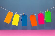 Six Colorful Paperboard Tags On A String Stock Image