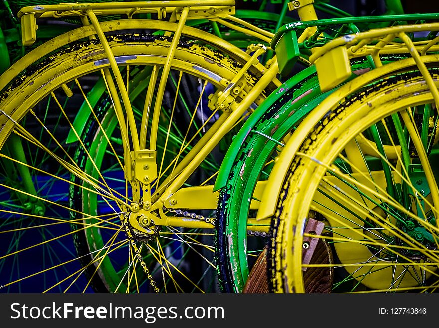 Painted bike`s wheels