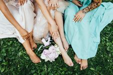 Feet Of The Bride And Her Bridesmaids On The Green Grass In Summer Time Royalty Free Stock Photo Feet Of The Bride And Her Bridesmaids On The Green Grass In Summer Time Royalty Free Stock Photo