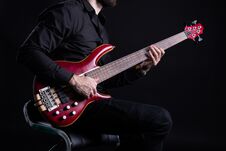 Playing Electric Bass Guitar With Slap Technique Stock Photos