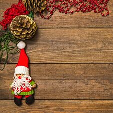 Christmas Decorations On A Dark Wooden Table. Royalty Free Stock Image
