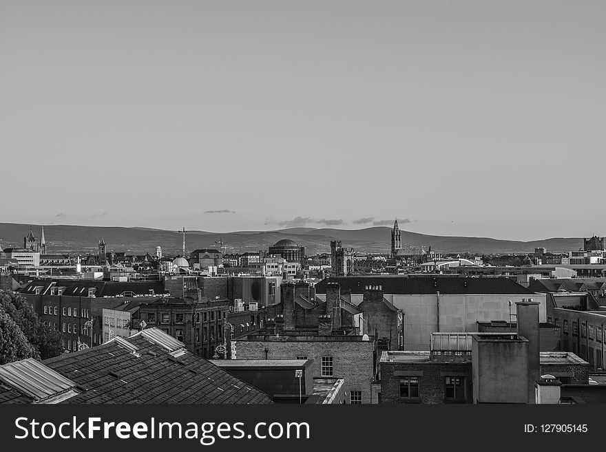 Black And White, City, Sky, Skyline