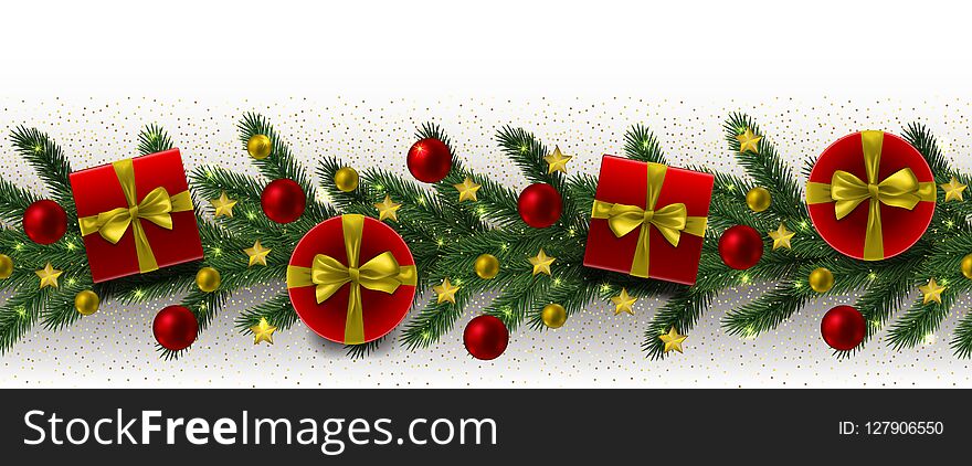 Christmas and New Year Seamless Border Fir Tree