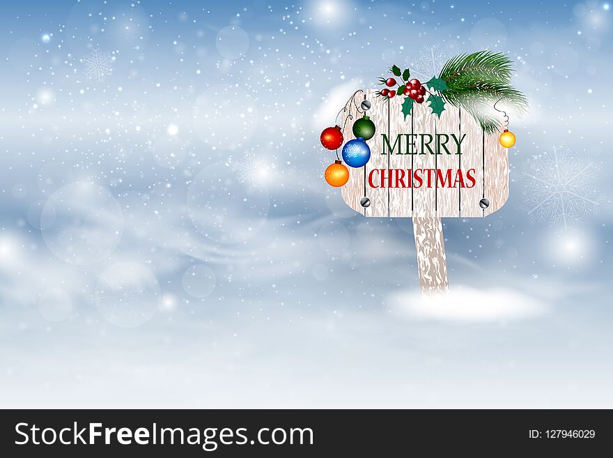 Christmas Vector Illustration With A Banner With Holidays Greeting. Christmas Card.