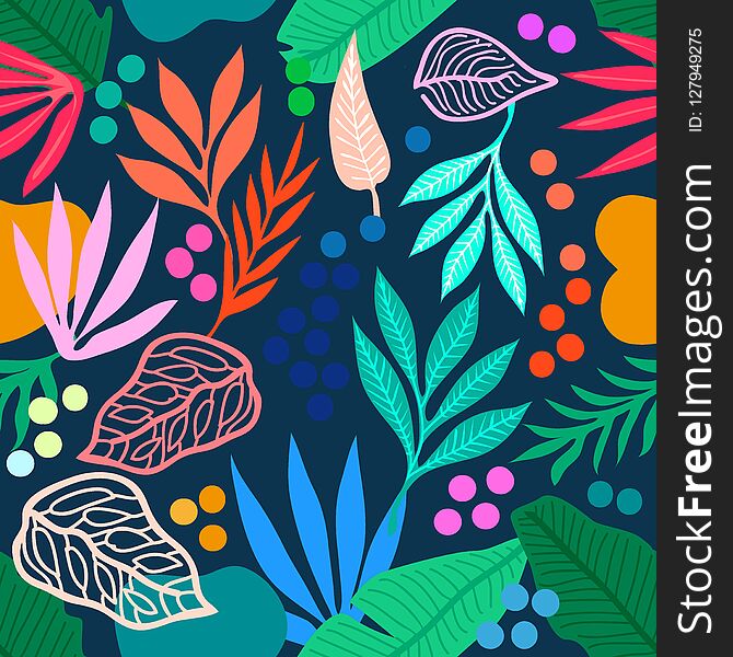 Seamless vector pattern with palm leaves and other plants. Aloha textile collection. Seamless vector pattern with palm leaves and other plants. Aloha textile collection.