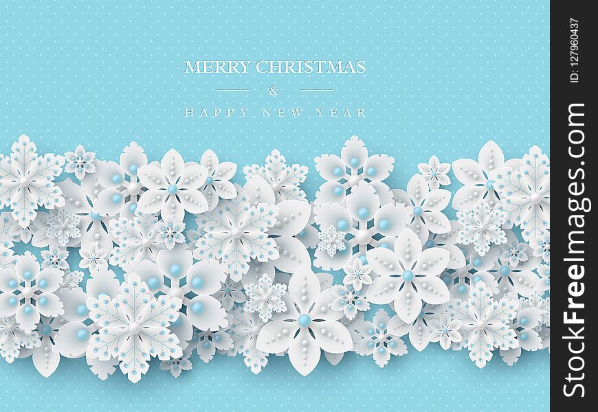 Christmas background with 3d decorative snowflakes