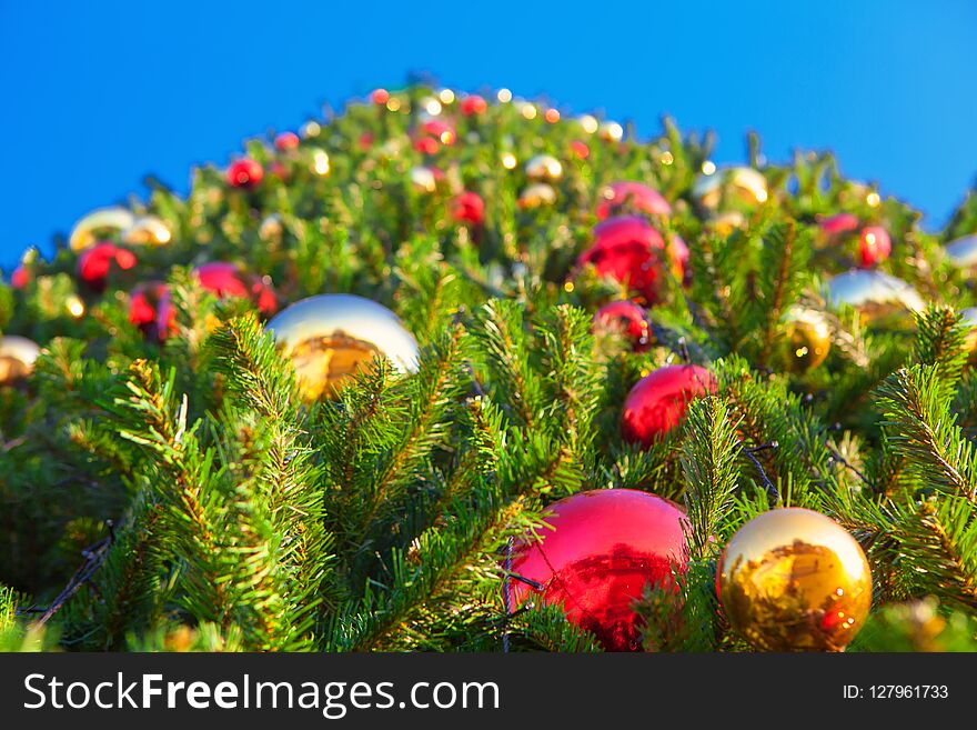 Christmas tree with decoration on the street