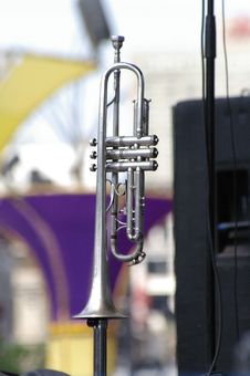 Silver Trumpet On Stand Stock Images