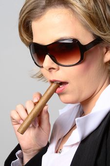 Blond Woman Smoking A Cigar With Sunglasses Royalty Free Stock Photo Blond Woman Smoking A Cigar With Sunglasses Royalty Free Stock Photo