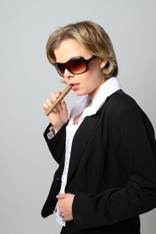 Blond Woman Smoking A Cigar With Sunglasses Stock Photography Blond Woman Smoking A Cigar With Sunglasses Stock Photography