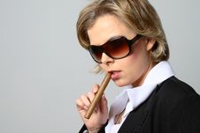 Blond Woman Smoking A Cigar With Sunglasses Stock Photography Blond Woman Smoking A Cigar With Sunglasses Stock Photography