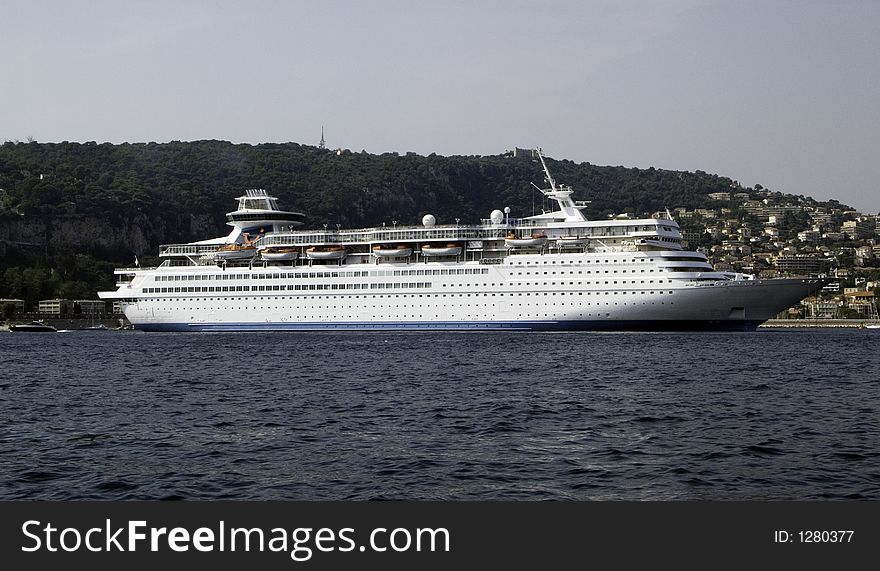 Large cruise ship moored in  the bay of villefrance France