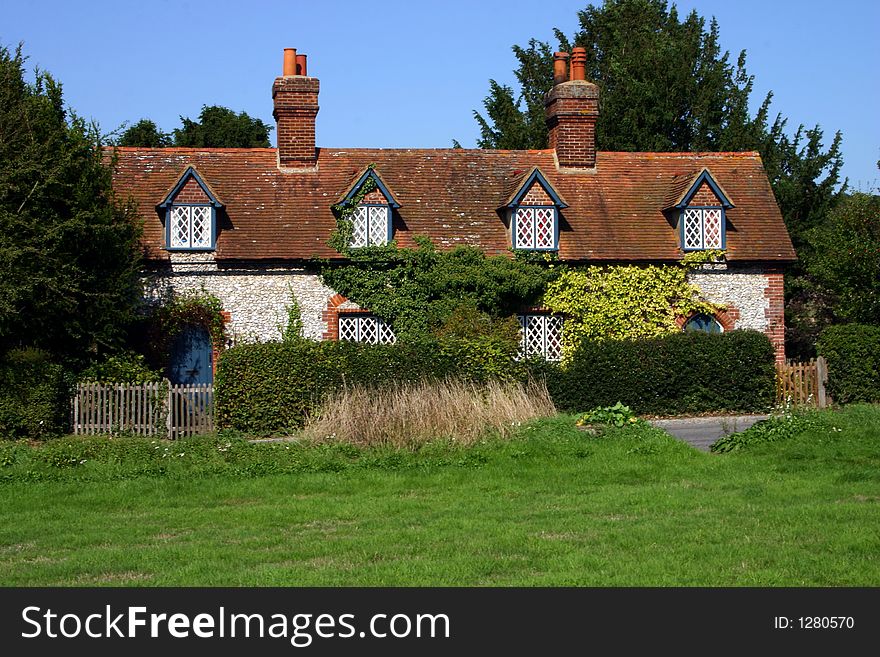 A row of medieval flint cottages in a Buckinghamshire village. A row of medieval flint cottages in a Buckinghamshire village