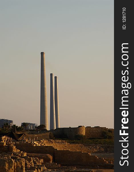 Electric power station pipes in Hadera, Israel