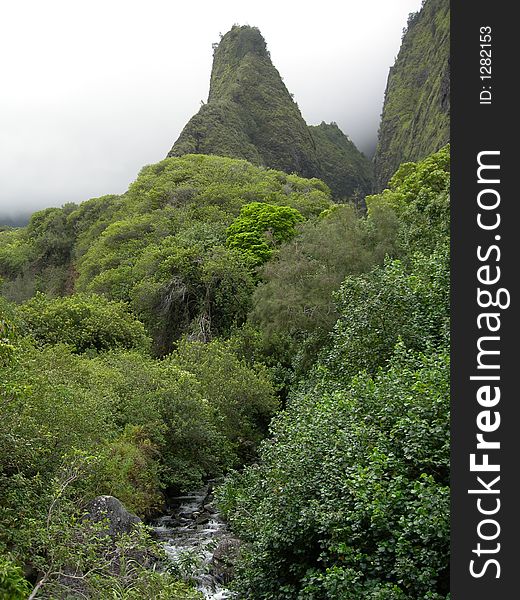 Iao Needle, located in Iao Valley where King Kamehameha I fought Maui's Chief for the Island of Maui, Hawaii