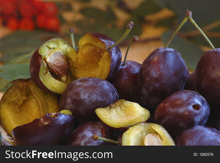 Autumnal fresh plums for dessert