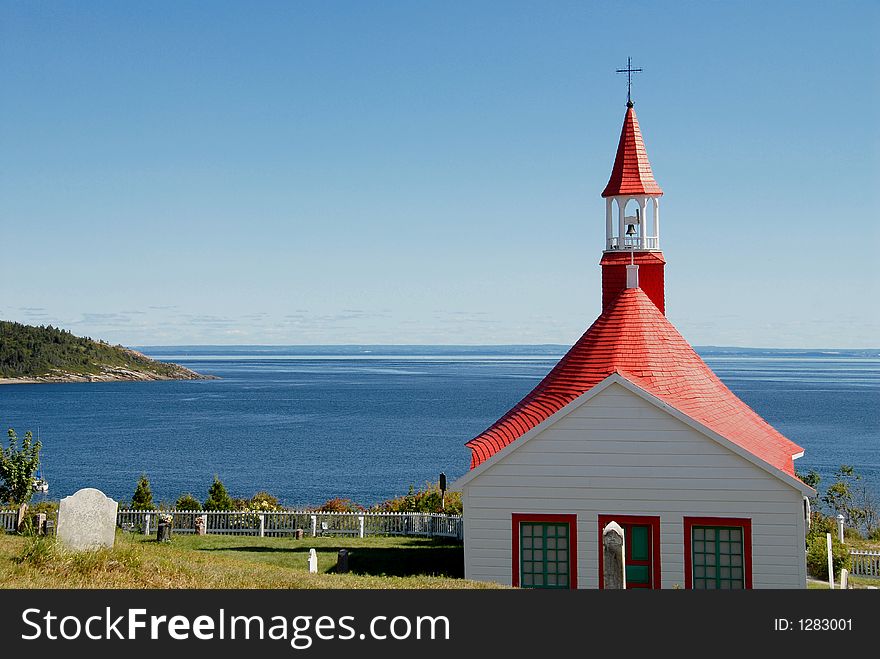 Chapel by the sea with red roof. Chapel by the sea with red roof