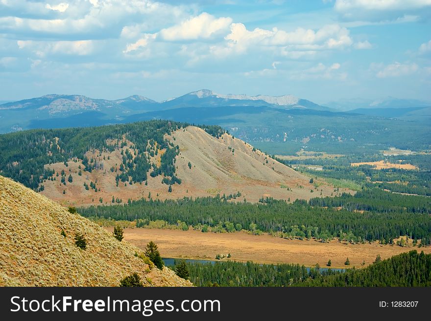 Yellowstone Park view from top of hill