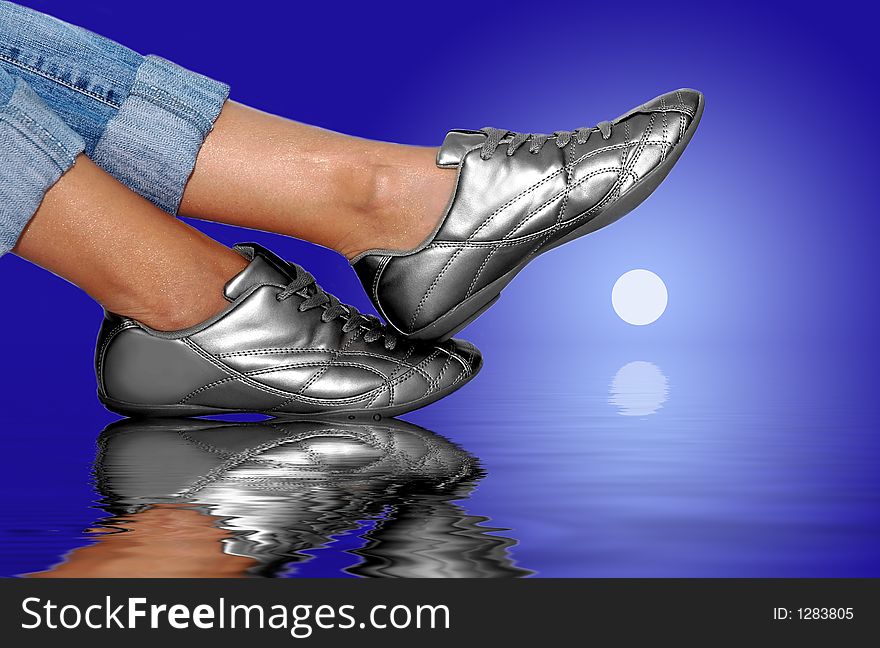 Silver footwear on the water