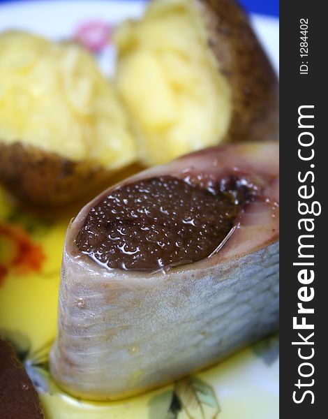 Sliced herring with cavair and potato vertical. Sliced herring with cavair and potato vertical