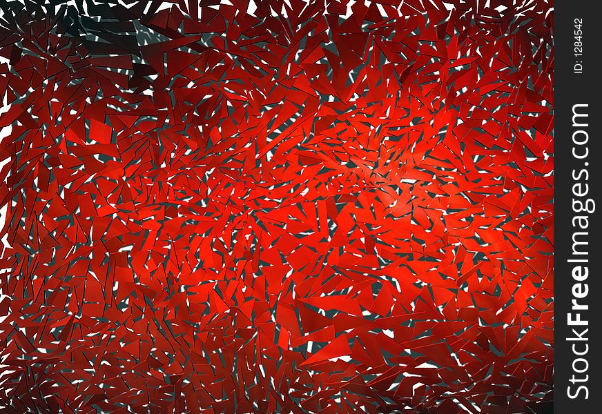 Pieces of material in red explosion. Pieces of material in red explosion