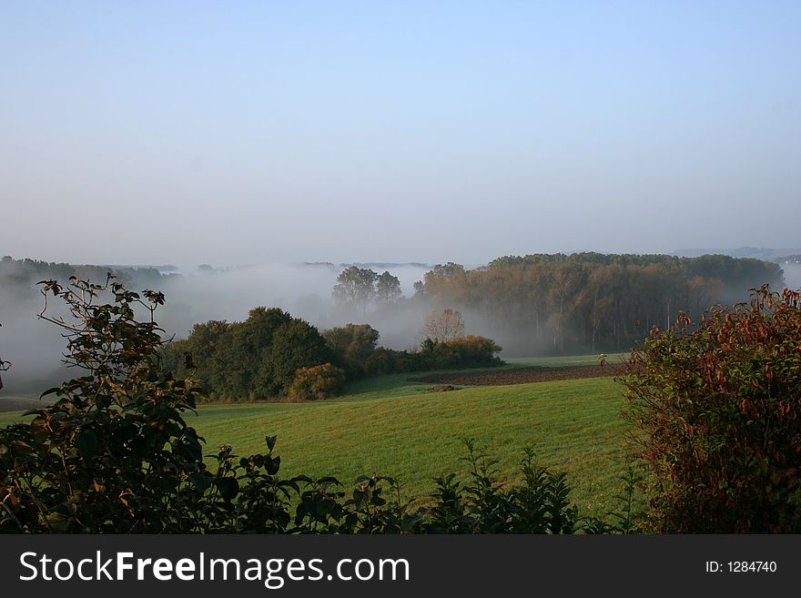 Digital photo of a foggy landscape taken in the early morning in germany.