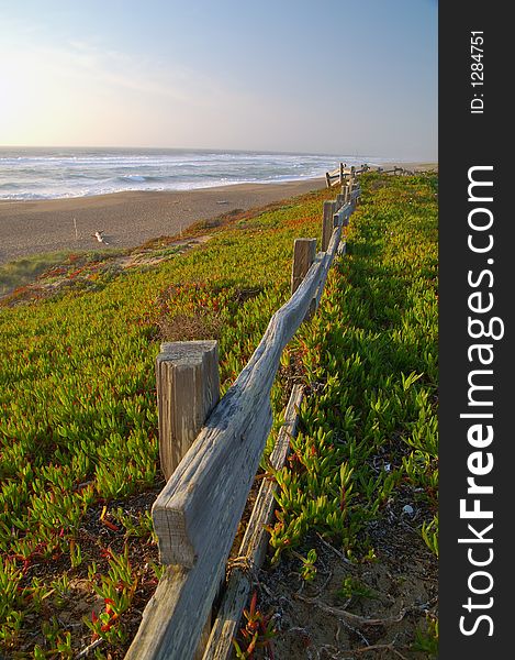 Fence along the beach at Point Reyes National Seashore in Northern California. Fence along the beach at Point Reyes National Seashore in Northern California