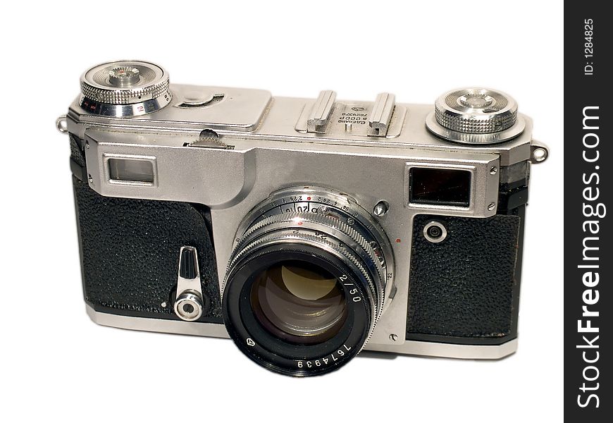 Russian old camera on white background. Russian old camera on white background.