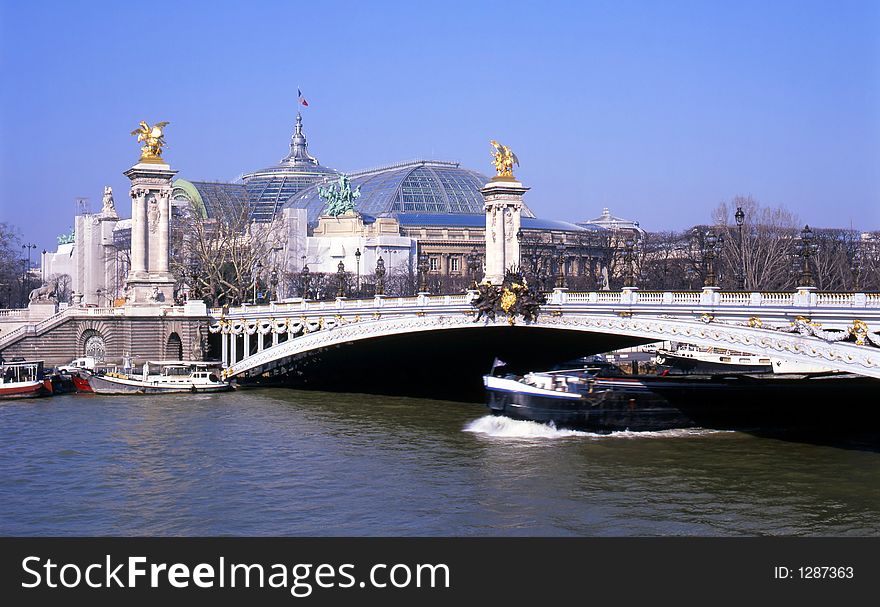 View of the famous Pont Alexandre III bridge in Paris, France