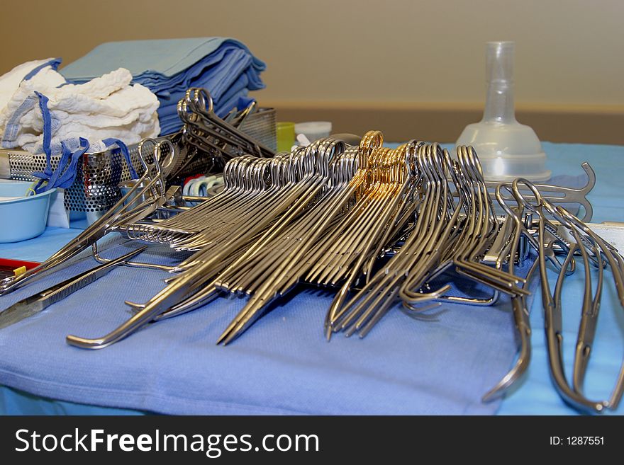 Backtable with surgical instruments ready for surgery