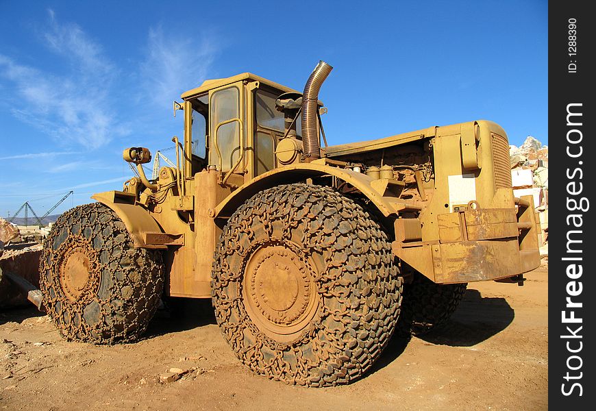 Big truck with protection chains in the weels