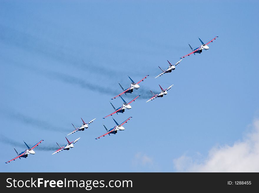 The Russian Aerobatic teams in the sky. The Russian Aerobatic teams in the sky
