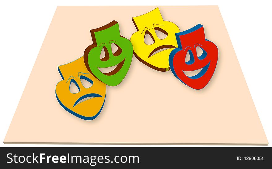 Colorful masks with happy and sad emotions