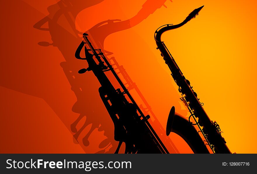 Shadows of saxophones on colorful background. Shadows of saxophones on colorful background