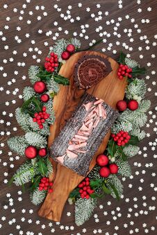 Chocolate Log Christmas Cake Stock Images