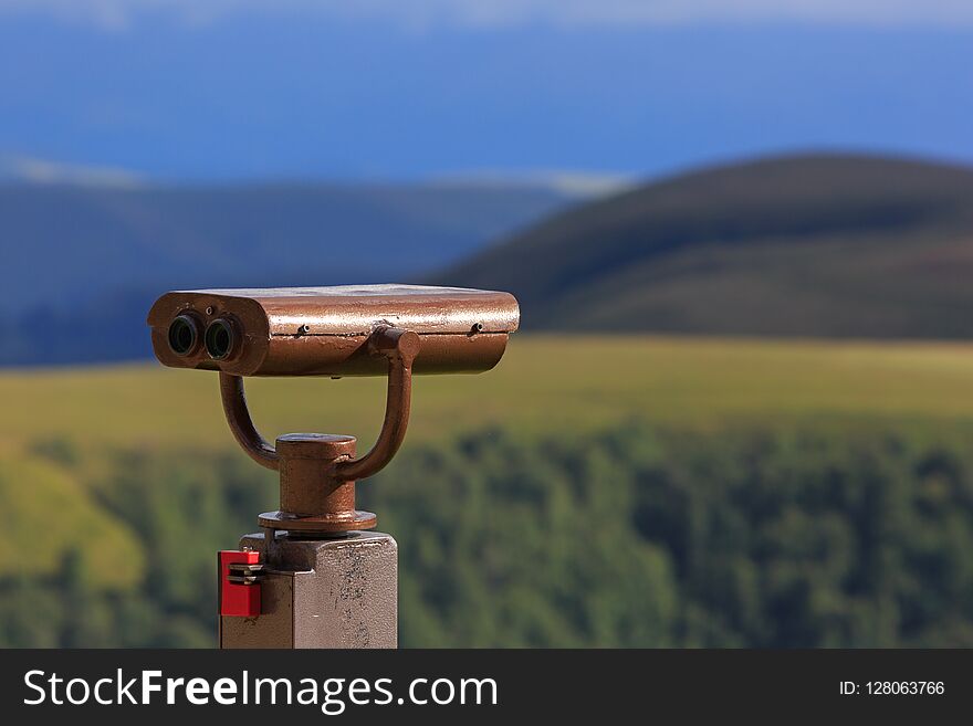 Binoculars on a viewing platform for observing flora, fauna