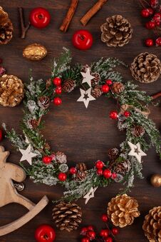 Festive Christmas Vintage Decoration. Template Of Christmas Greeting Card And Invitation Stock Photos Festive Christmas Vintage Decoration. Template Of Christmas Greeting Card And Invitation Stock Photos