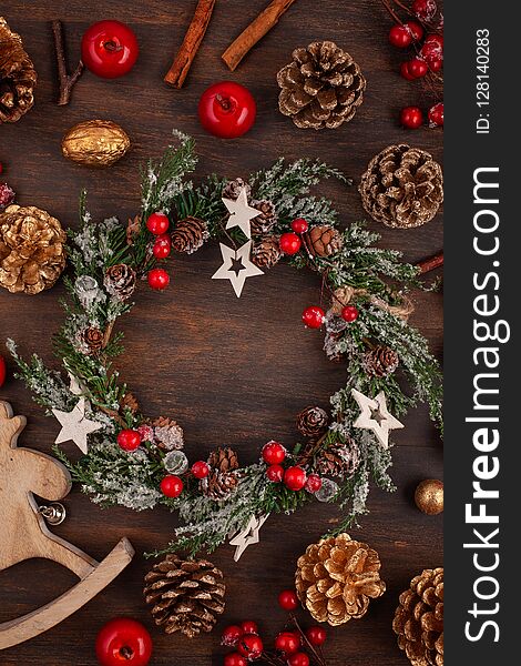 Festive Christmas vintage decoration. Template of christmas greeting card and invitation. Christmas holidays concept