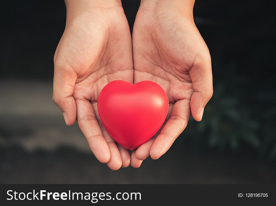 Woman Hands Holding Red Heart To Giving Someone