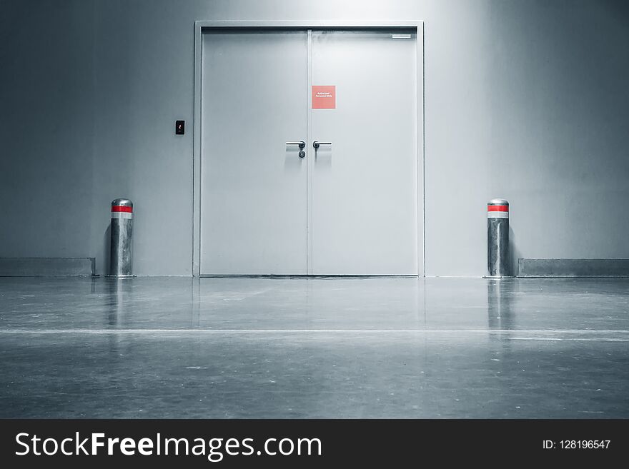 Steel securities door and fire protection system in department store.