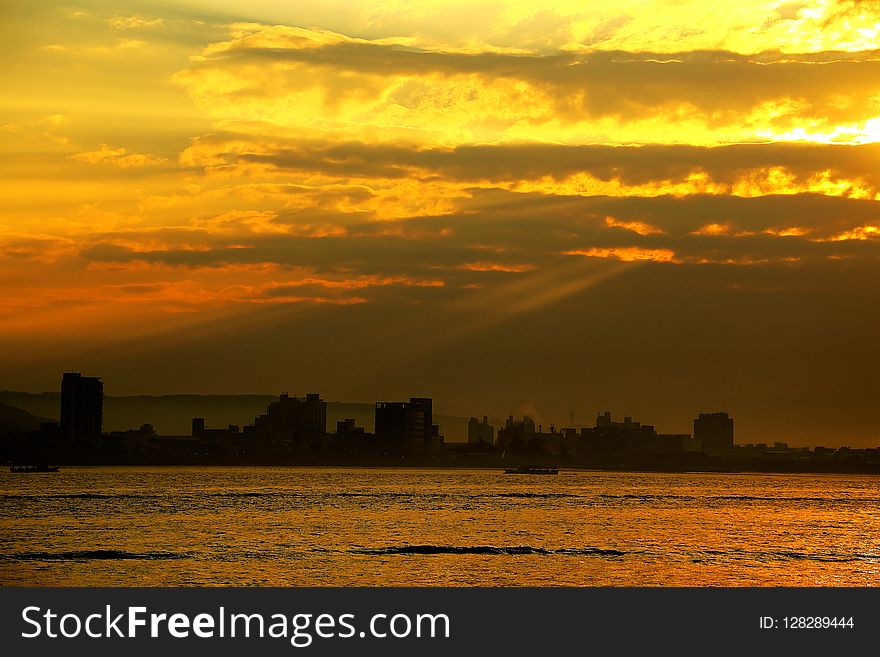 The Golden Beach And Colorful Sky