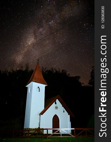 The Church and the Milky Way in the dark night