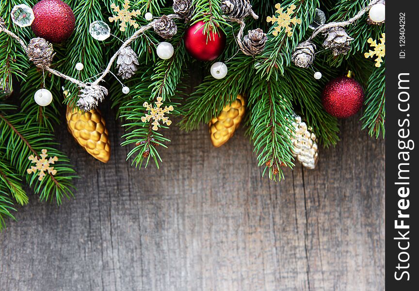 Christmas holiday decoration on a old wooden background