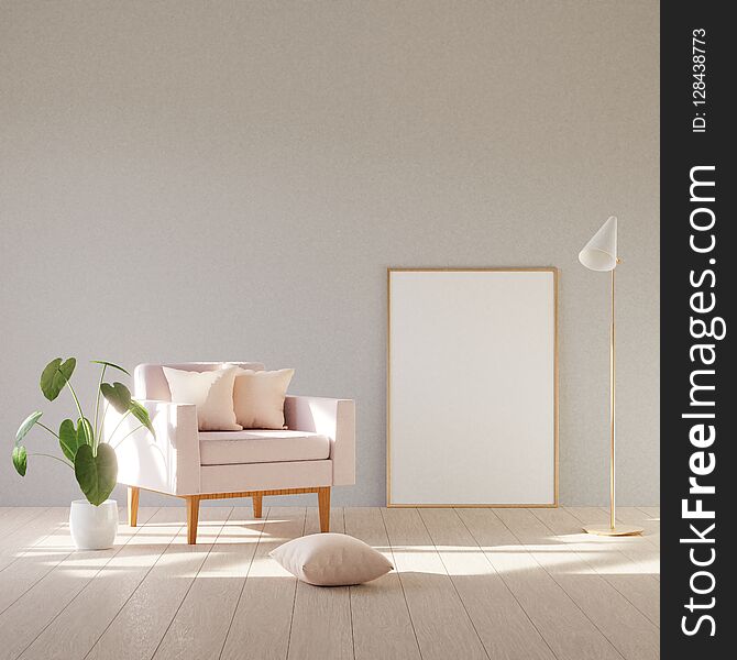 Modern minimalistic interior with an armchair. Scandinavian style. 3D render. Modern minimalistic interior with an armchair. Scandinavian style. 3D render.